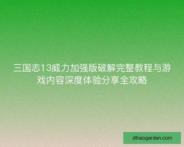 三国志13威力加强版破解完整教程与游戏内容深度体验分享全攻略